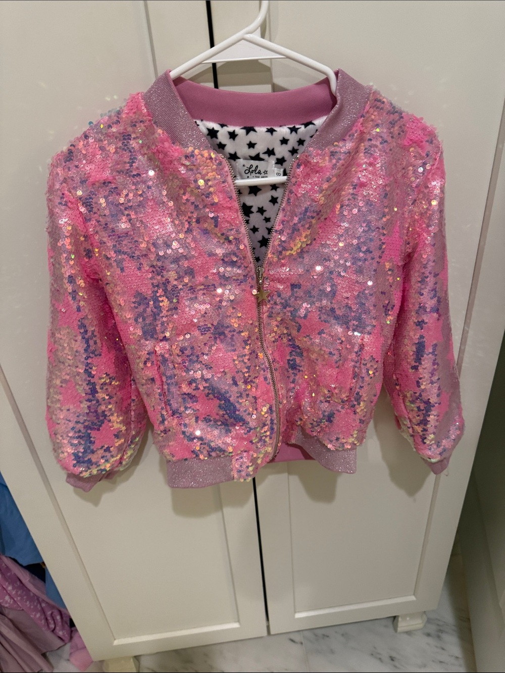 Lola + The Boys Pink Sequin Bomber Jacket